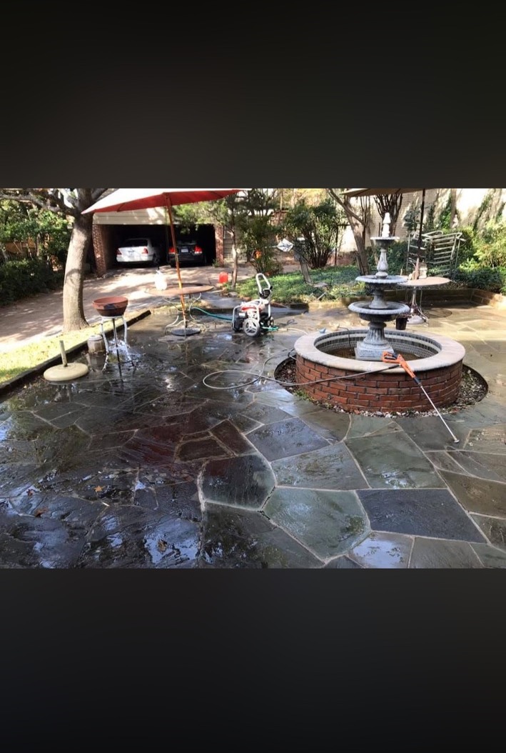 Before patio and fountain cleaning in Dallas Texas